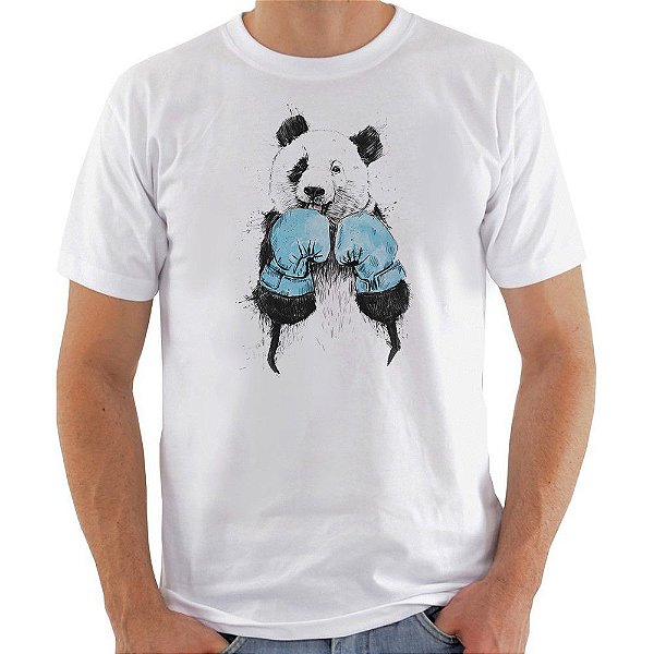 Camiseta Basica Nerderia e Lojaria panda lutando Branca