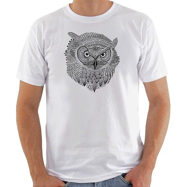 Camiseta Basica Nerderia e Lojaria coruja face Branca