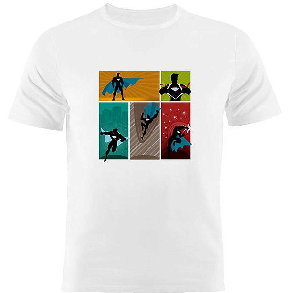 Camiseta Basica Nerderia e Lojaria super heroi Branca