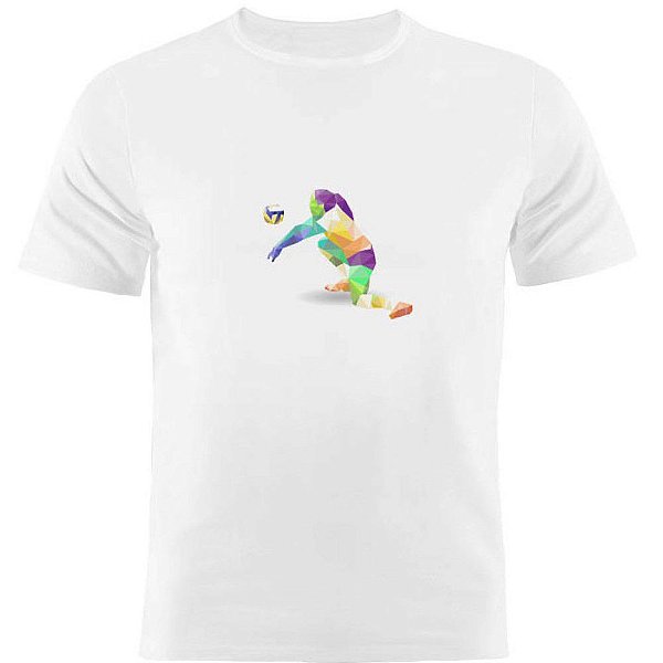 Camiseta Basica Nerderia e Lojaria volei geometrico Branca