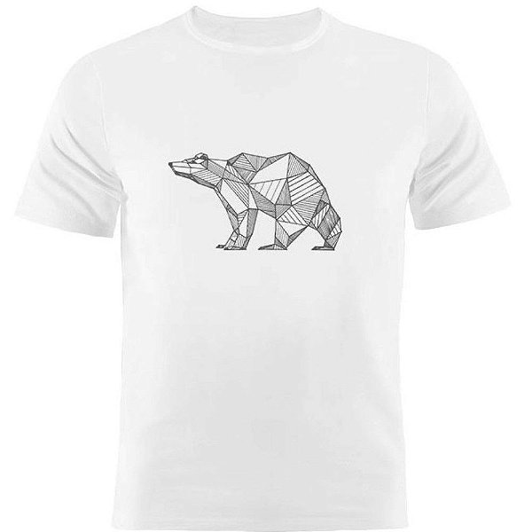 Camiseta Basica Nerderia e Lojaria urso geometrico Branca