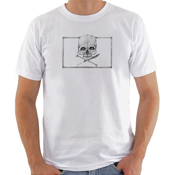 Camiseta Basica Nerderia e Lojaria caveira quadro Branca