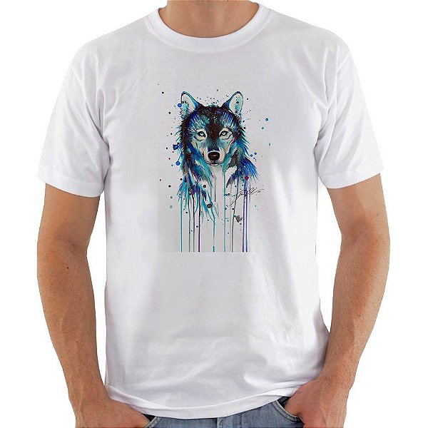 Camiseta Basica Nerderia e Lojaria lobo aquarela Branca