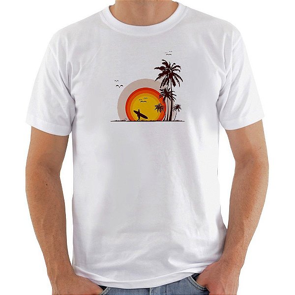Camiseta Basica Nerderia e Lojaria surf coqueiro Branca