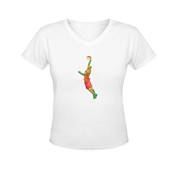 Camiseta Gola V Nerderia e Lojaria basquete geometrico 2 BRANCA