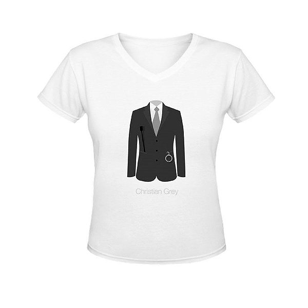 Camiseta Gola V Nerderia e Lojaria christian grey BRANCA