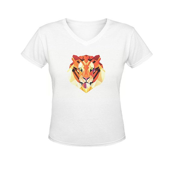 Camiseta Gola V Nerderia e Lojaria tigre geometrico BRANCA