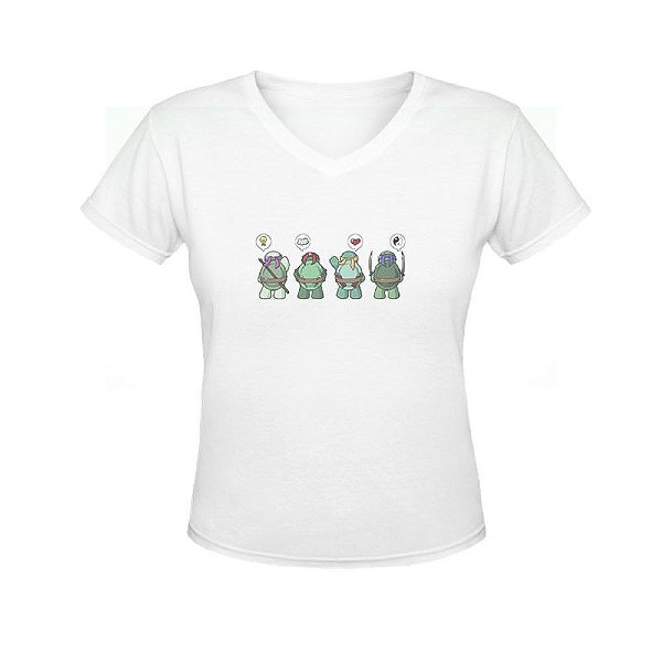 Camiseta Gola V Nerderia e Lojaria tartarugas ninjas BRANCA