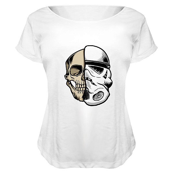 Camiseta Baby Look Nerderia e Lojaria stormtrooper caveira BRANCA