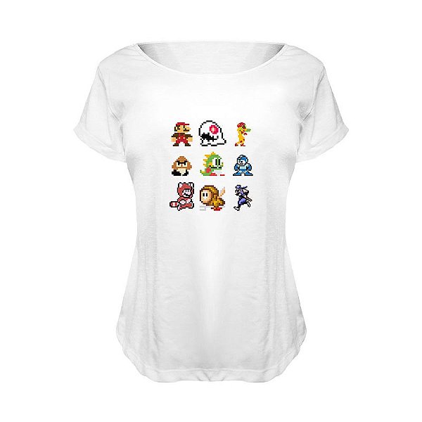 Camiseta Baby Look Nerderia e Lojaria 8bits games BRANCA