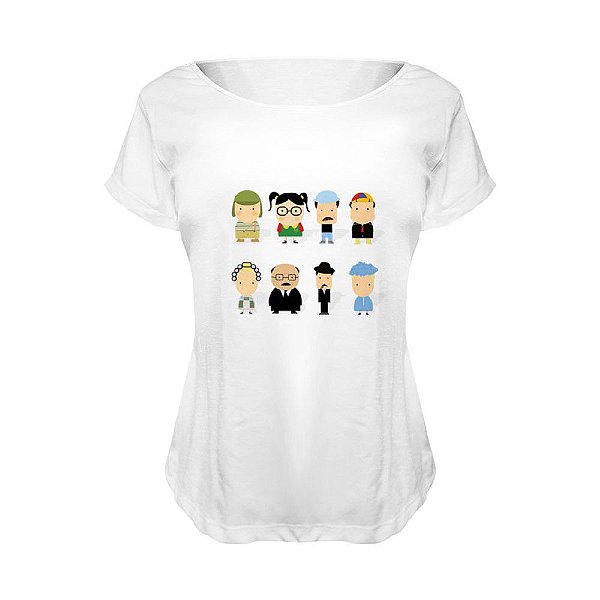 Camiseta Baby Look Nerderia e Lojaria chaves personagens BRANCA