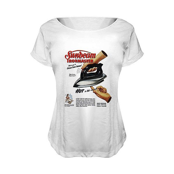 Camiseta Baby Look Nerderia e Lojaria ferro retro BRANCA