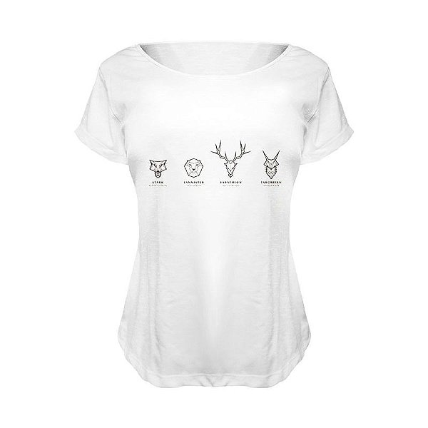 Camiseta Baby Look Nerderia e Lojaria game of thrones houses BRANCA