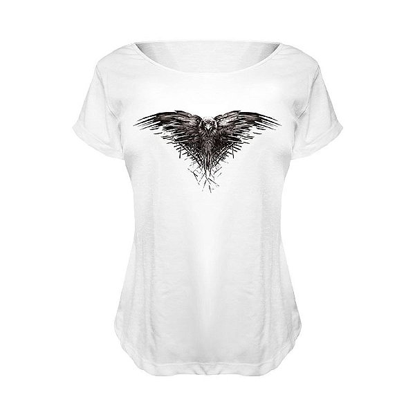 Camiseta Baby Look Nerderia e Lojaria game of thrones corvo BRANCA