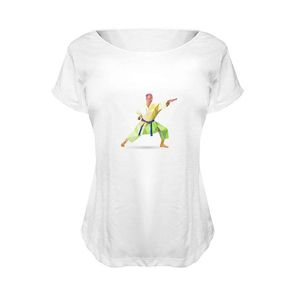 Camiseta Baby Look Nerderia e Lojaria karate geometrico BRANCA