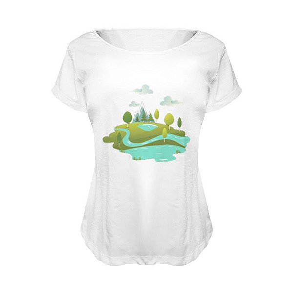 Camiseta Baby Look Nerderia e Lojaria paisagem BRANCA