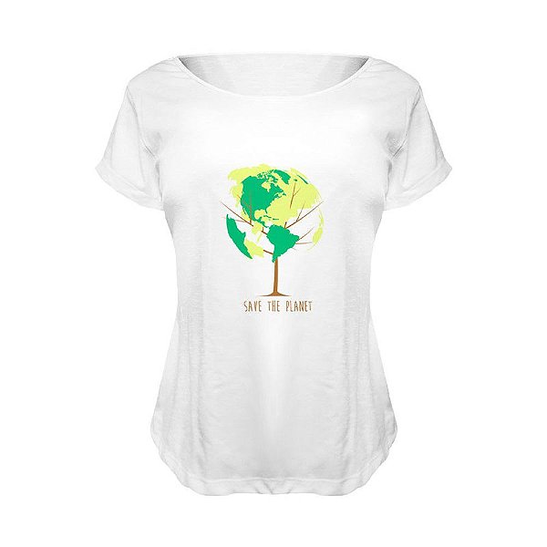Camiseta Baby Look Nerderia e Lojaria save the planet BRANCA