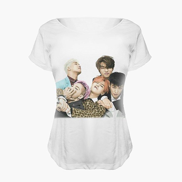 Camiseta Baby Look Nerderia e Lojaria kpop big bang coreanos BRANCA