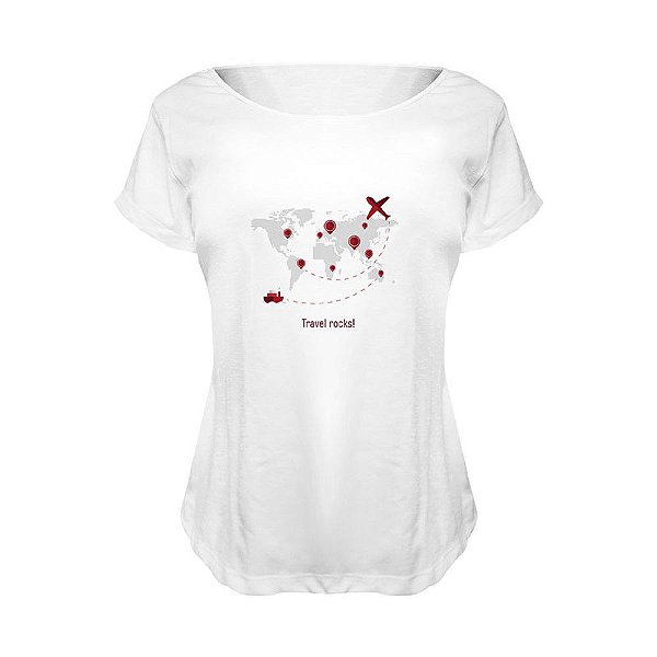 Camiseta Baby Look Nerderia e Lojaria travel rocks BRANCA