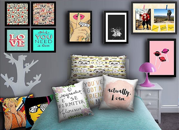 Combo Ambiente Decorativo Quarto Teen Feminino Nerderia e Lojaria teenf3 colorido