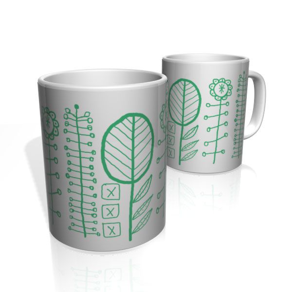 Caneca De Porcelana Nerderia e Lojaria arvores risco simples verde colorido