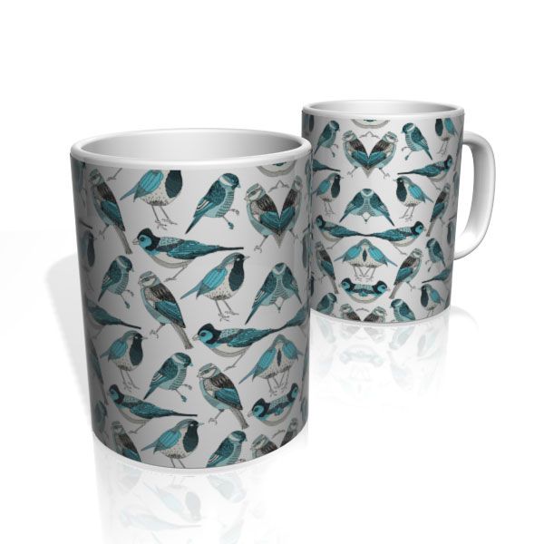 Caneca De Porcelana Nerderia e Lojaria blue birds colorido