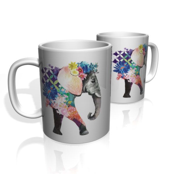 Caneca De Porcelana Nerderia e Lojaria elefante surreal colorido