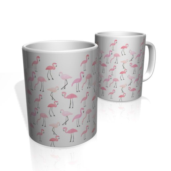 Caneca De Porcelana Nerderia e Lojaria flamingos colorido