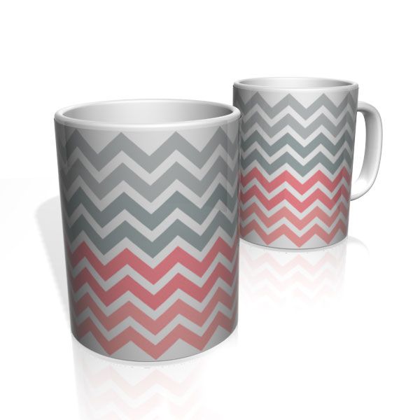 Caneca De Porcelana Nerderia e Lojaria LINHA ZIGZAG CINZA ROSA colorido