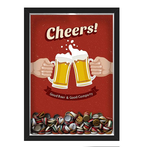 QUADRO CAIXA 33X43 cm PORTA TAMPINHA CERVEJA NERDERIA E LOJARIA cerveja cheers preto