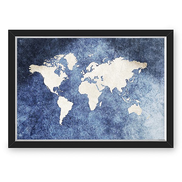 Quadro Caixa MAPA 33x43 cm (Com Led) Lojaria e Nerderia. mapa azul preto