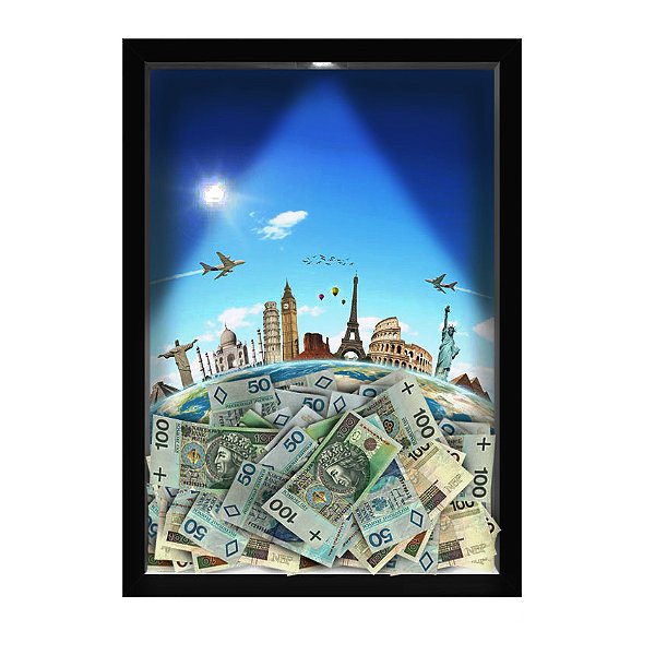 Quadro Caixa  COFRE 33x43 cm (Com Led) Lojaria e Nerderia. viagens planeta terra preto