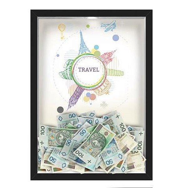 Quadro Caixa  COFRE 33x43 cm (Com Led) Lojaria e Nerderia. viagens travel desenho preto