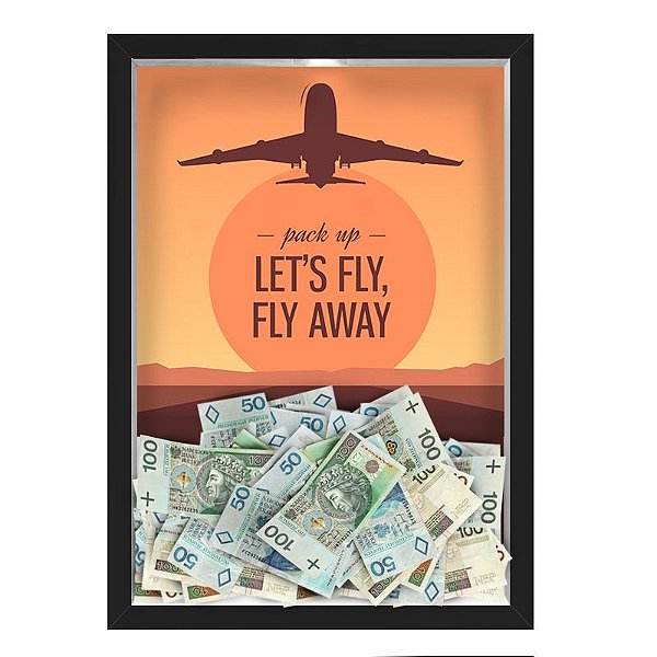 Quadro CAIXA COFRE 33x43 cm NERDERIA E LOJARIA viagens fly away preto