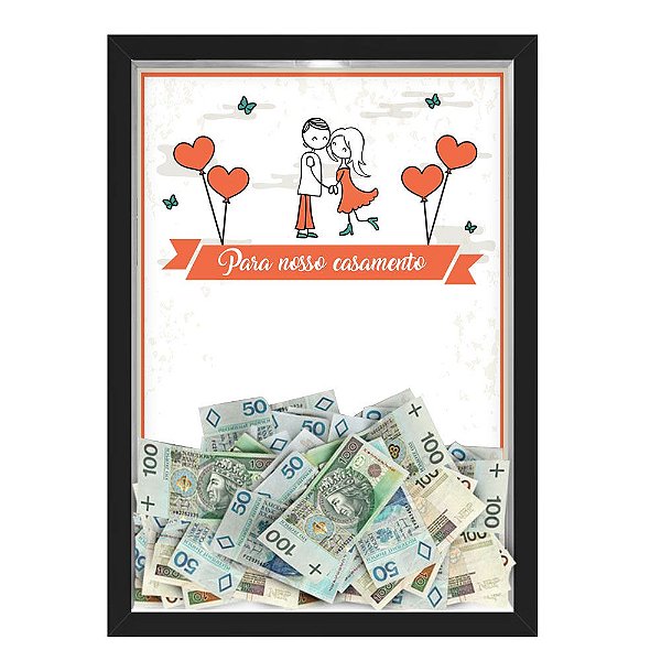 Quadro CAIXA COFRE 33x43 cm PARA O SEU CASAMENTO NERDERIA E LOJARIA casamento casal cartoon preto