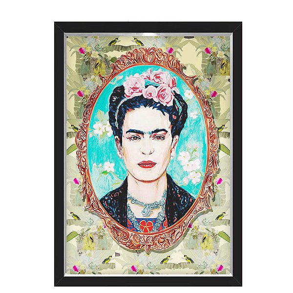 Quadro Caixa  33x43 cm (Com Led) Lojaria e Nerderia. frida espelho preto