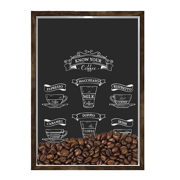 Quadro Decorativo Caixa Porta Grãos de Café 23x33cm Nerderia e Lojaria graos cafe know your madeira