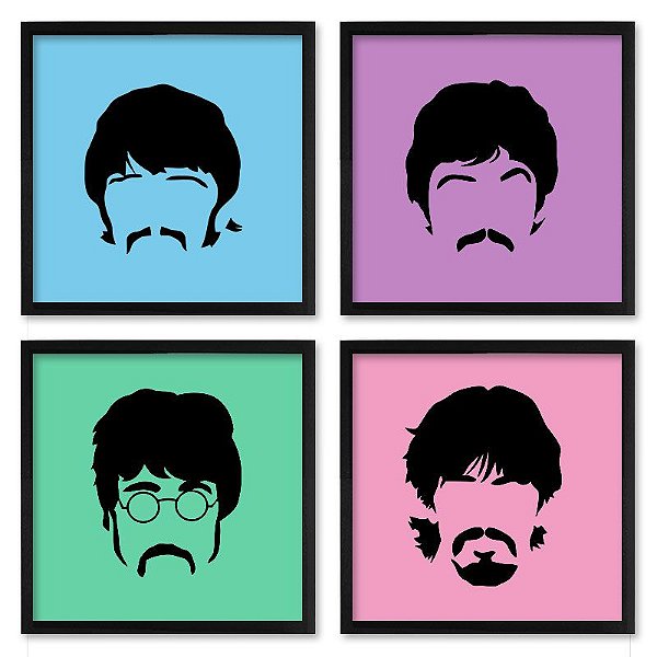 Quadro  23x23cm (4 und.) Nerderia e Lojaria beatles preto