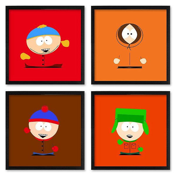 Quadro  23x23cm (4 und.) Nerderia e Lojaria south park minimalista preto