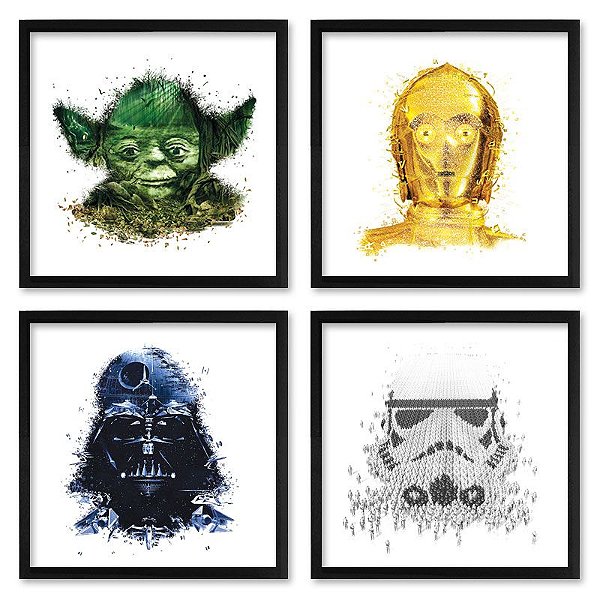 Quadro  23x23cm (4 und.) Nerderia e Lojaria star wars posters preto