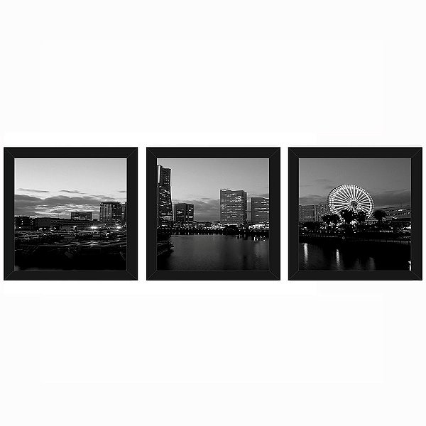 Quadro 23x23 (3 und.) Nerderia Lojaria Cidade Preto e Branco preto