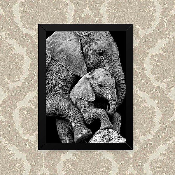 Quadro Decorativo 23x33cm Nerderia e Lojaria elefante familia preto