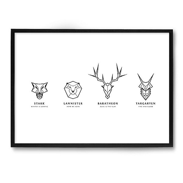 Quadro Decorativo 23x33cm Nerderia e Lojaria game of thrones houses preto