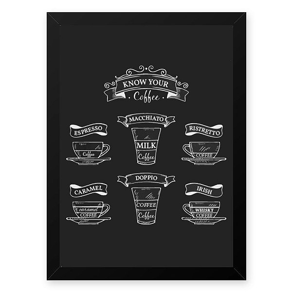 Quadro Decorativo 23x33cm Nerderia e Lojaria graos cafe know your preto