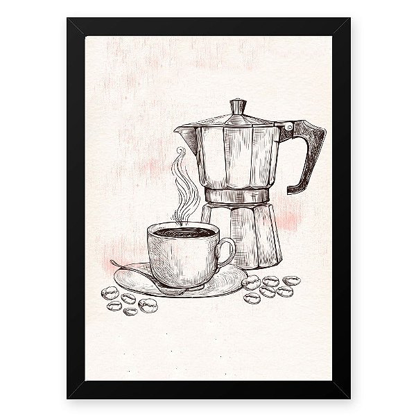 Quadro Decorativo 23x33cm Nerderia e Lojaria graos cafe maquina preto