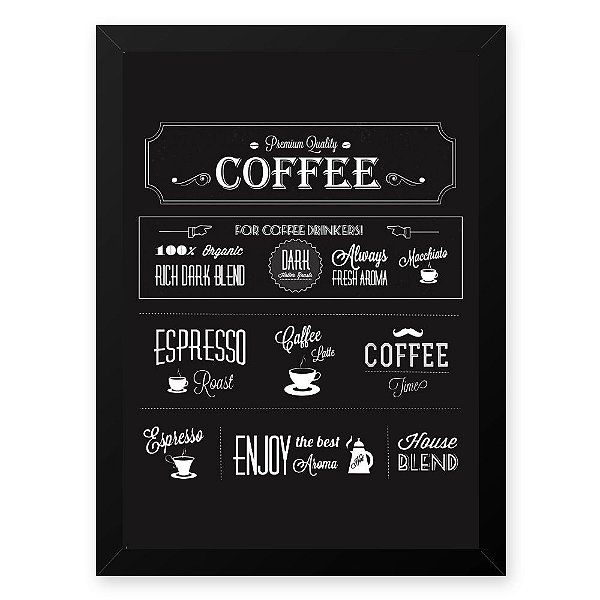 Quadro Decorativo 23x33cm Nerderia e Lojaria graos cafe premium quality preto