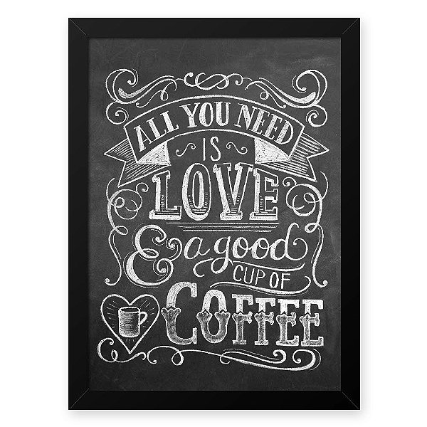 Quadro Decorativo 23x33cm Nerderia e Lojaria lousa love and coffee branco