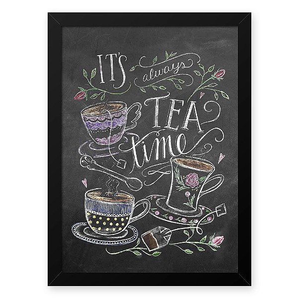 Quadro Decorativo 23x33cm Nerderia e Lojaria lousa tea time branco