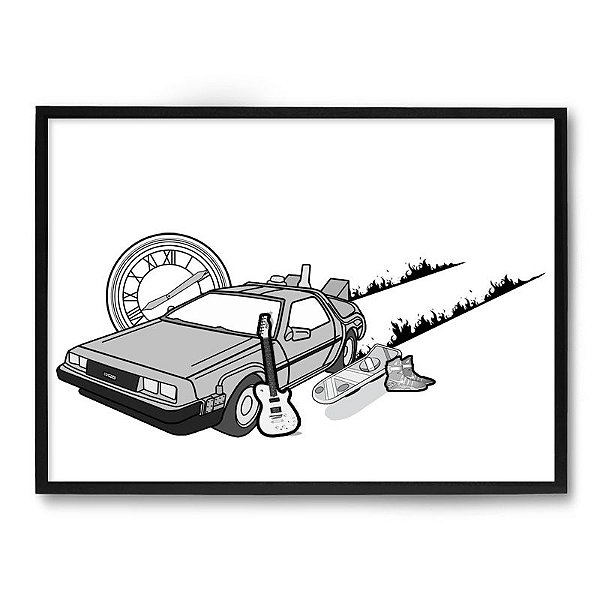 Quadro Decorativo 33x43cm Nerderia e Lojaria back to th future delorean preto