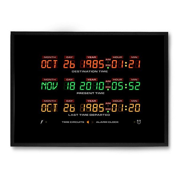 Quadro Decorativo 33x43cm Nerderia e Lojaria back to the future timer preto